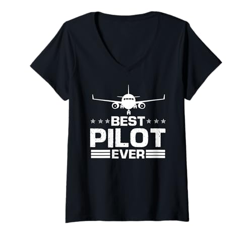 Damen Bester Pilot Aller Zeiten Luftfahrt Stolz Himmel T-Shirt mit V-Ausschnitt Damen Bester Pilot Aller Zeiten Luftfahrt Stolz Himmel T-Shirt mit V-Ausschnitt von Kapitän Flieger Flugzeug Jet Berufung Talent
