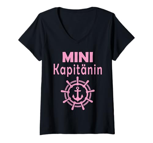 Damen Mini Kapitänin Bootsführerschein Bestanden Segeln T-Shirt mit V-Ausschnitt Damen Mini Kapitänin Bootsführerschein Bestanden Segeln T-Shirt mit V-Ausschnitt von Kapitän Kapitäne Anker Segler Segeln Boot Yacht