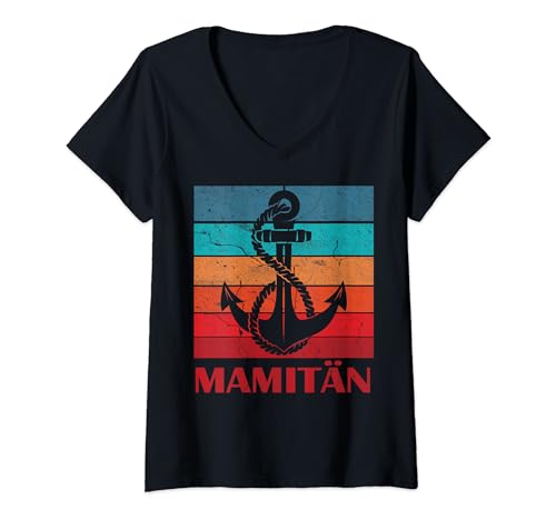 Damen Mama und Kapitän Mamitän Retro lustig Muttertag Mami Anker T-Shirt mit V-Ausschnitt von Kapitän Mami Beste Mama Mutti Boot Muttertag Anker
