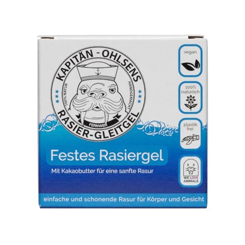 Kapitän Ohlsen Rasier-Gleitgel, festes Rasiergel - fester Rasierschaum für Frauen und Männer mit Kakaobutter für eine sanfte Rasur von Kapitän Ohlsen