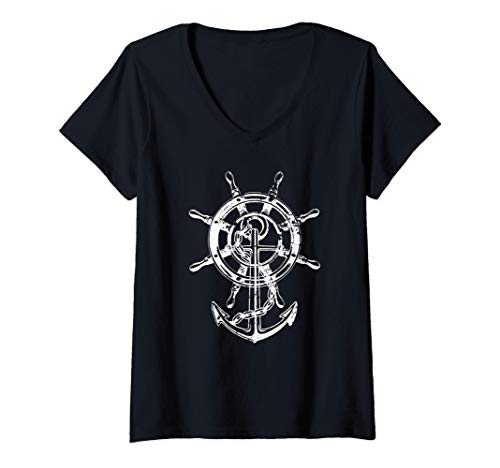 Damen Anker & Ruder Cooles Mode Nautisch Damen Herren Seemann T-Shirt mit V-Ausschnitt von Kapitän des Schiffes & Seemann Geschenk Co.
