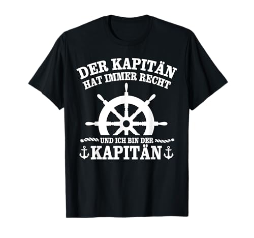 Kapitän Boot Schiff Schiffskapitän Sprüche Kapitän T-Shirt für Herren in Schwarz, M, Kurzarm, Klassische Passform, Polyester 100% von Kapitänsmütze Kapitaen Sportboot Motorboot Anker