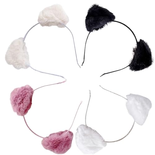 4 x niedliche Plüsch-Ohren-Haarbänder für Damen, dekorative Haarreifen von Kapmore