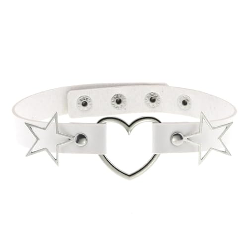 Kapmore Einstellbare Kunstleder Choker Halskette mit Metall Herzform Ring Coole Punk Star Goth Halsband für Mädchen, Einheitsgröße, Kunstleder von Kapmore