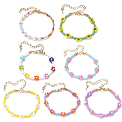 Kapmore Perlenarmband, Boho-Stil, Strand, Blume, modisches Armband für Damen, 7 Stück von Kapmore