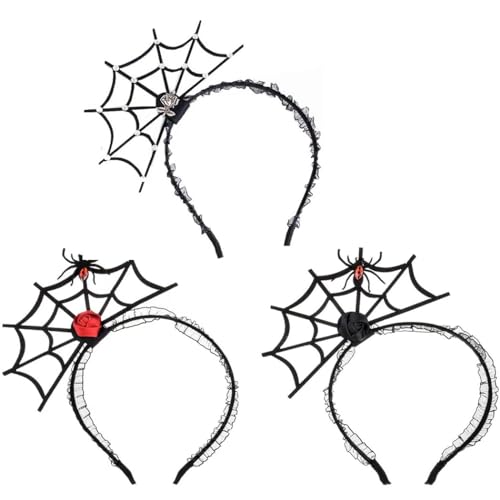 Kapmore Spinnennetz-Stirnbänder, 3 Stück, lustiges Spinnenkostüm, Halloween-Hoop-Haarreifen von Kapmore