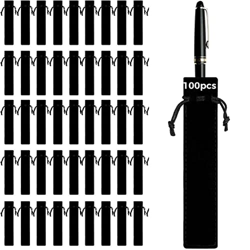 Kapmore Tragbare Stifttaschen aus weichem Samt: Set mit 100 einfachen und eleganten Schutztaschen mit Kordelzug, Schwarz , modisch von Kapmore