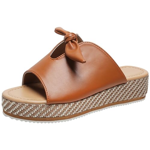 Klassische Damen-Sommer-Sandalen mit Schleife: offene Zehen, rutschfeste Sohle, ergonomische Strandschuhe, Kunstleder von Kapmore