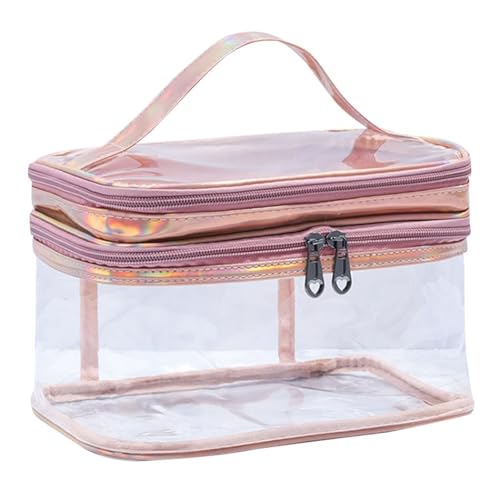 Kosmetiktasche mit Tragegriff für Damen, 2-lagig, transparent, Kosmetiktasche, Rosa 28, Einheitsgröße von Kapmore