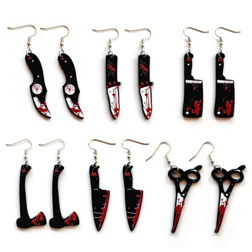 Pierced Scissors Earrings Drop Bloody 6 Pairs - Punk Halloween Earrings, Acryl, Kein Edelstein von Kapmore