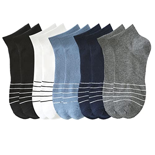 Socken aus Baumwolle, leger, rutschfest, einfach dehnbar, gestreift, für Teenager, Jungen, Erwachsene, 5 Paar, Einheitsgröße, Baumwolle von Kapmore