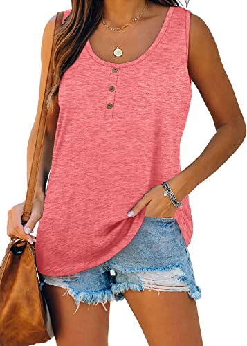 Kapoohott Damen Tops Sommer Ärmellos Tank Tops Elegant Oberteile Freizeit Lose Einfarbig Tunika Shirts mit Tasten 2XL&Rosa von Kapoohott