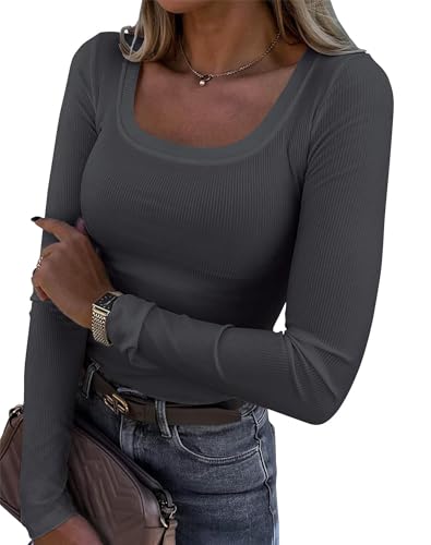 Langarmshirt Damen Longsleeve Damen Eng Tshirt Damen Oberteile Longshirt Essential Shirt Elegant Y2K U-Ausschnitt Figurbetont Gerippter Strick Top Langarmshirt Damen Longsleeve Damen Eng Tshirt Damen Oberteile Longshirt Essential Shirt Elegant Y2K U-Ausschnitt Figurbetont Gerippter Strick Top von Kapoohott