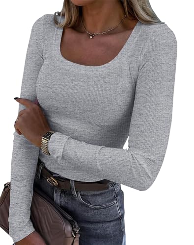 Langarmshirt Damen Longsleeve Eng Tshirt Oberteile Longshirt Essential Shirt Elegant Y2K U-Ausschnitt Figurbetont Gerippter Strick Top Langarmshirt Damen Longsleeve Eng Tshirt Oberteile Longshirt Essential Shirt Elegant Y2K U-Ausschnitt Figurbetont Gerippter Strick Top von Kapoohott