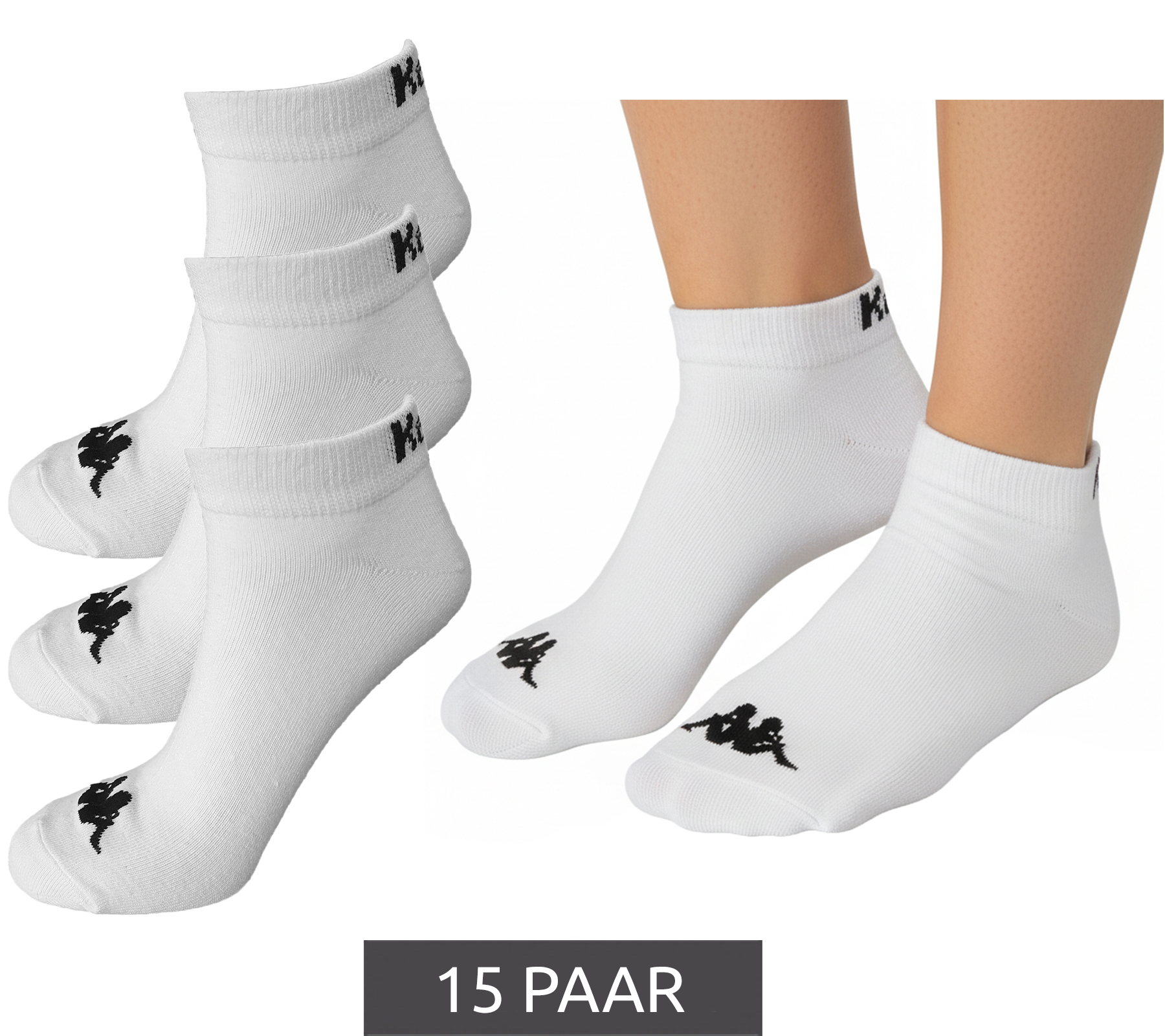 15 Paar Kappa Sportsocken Sneaker-Socken Baumwoll-Strümpfe mit Logo 3112YCW A00 Weiß von Kappa