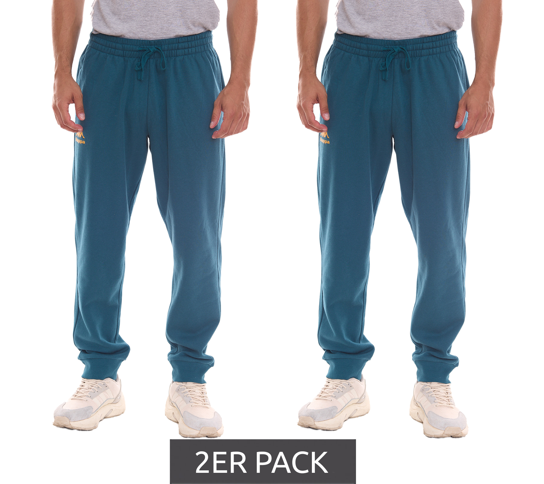 2er Pack Kappa Dragonfly Herren Jogging-Hose bequeme Sweat-Hose mit Logo-Print und elastischem Ripp-Beinabschluss 710662 Petrolblau von Kappa