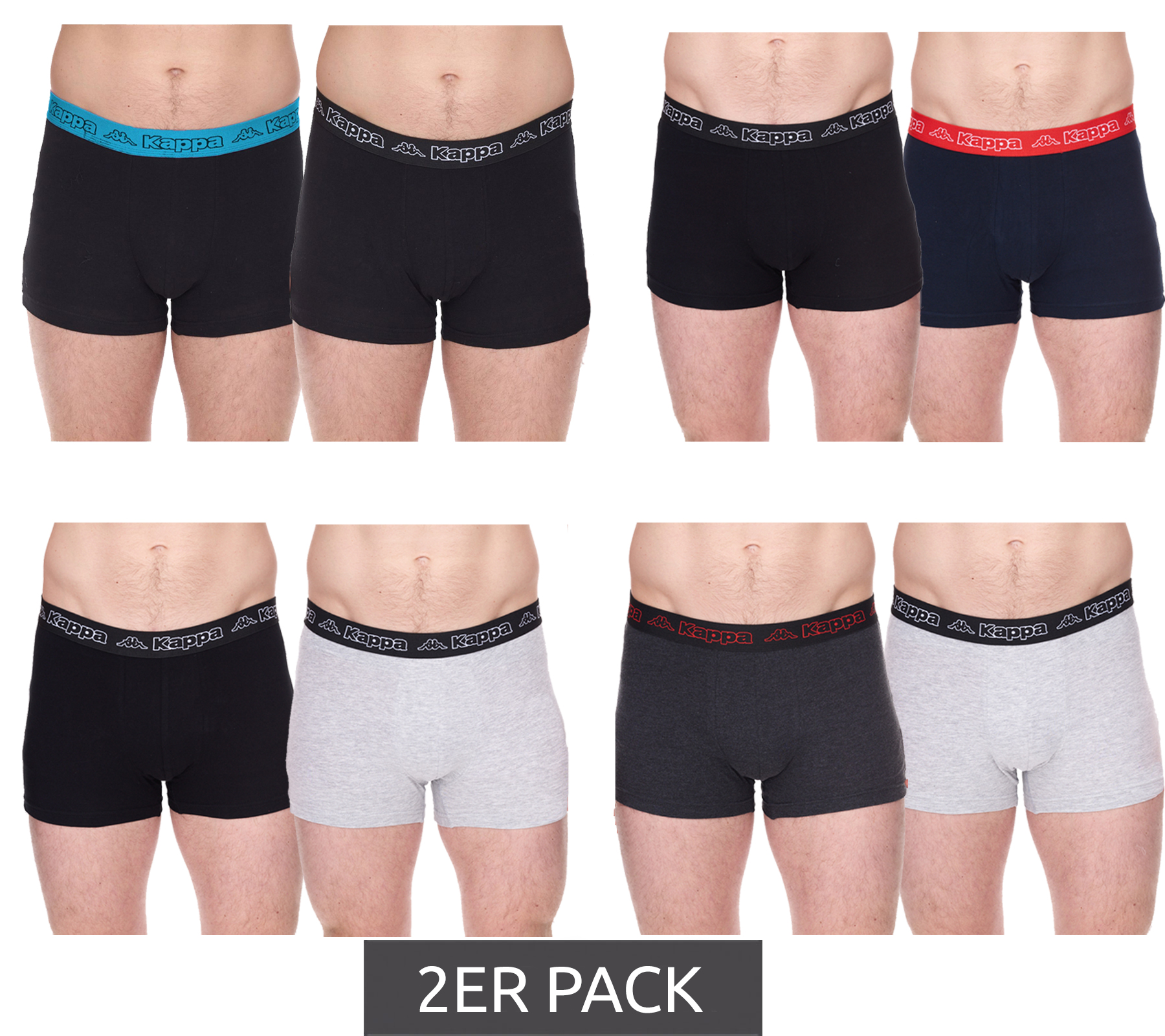 2er Pack Kappa Herren Boxershorts mit Marken Schriftzug und Logo Unterhose in verschiedenen Farben wie Schwarz, Grau, Anthrazit und Blau von Kappa