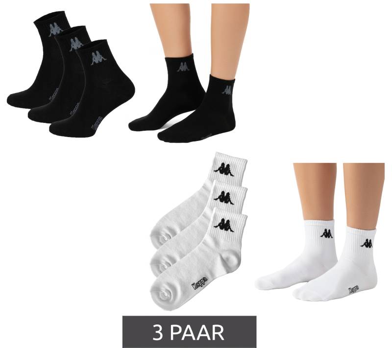 3 Paar Kappa Low Cut-Socken Baumwoll-Strümpfe mit Logo Alltags-Socken 304M5N0 Weiß oder Schwarz von Kappa