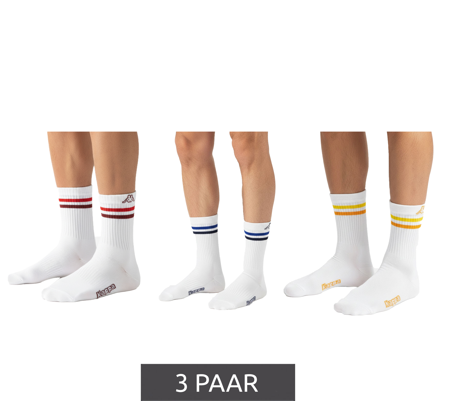 3 Paar Kappa Tennis-Socken Baumwoll-Strümpfe mit Kappa-Logo Alltags-Socken 371F4ZW A01 Weiß von Kappa