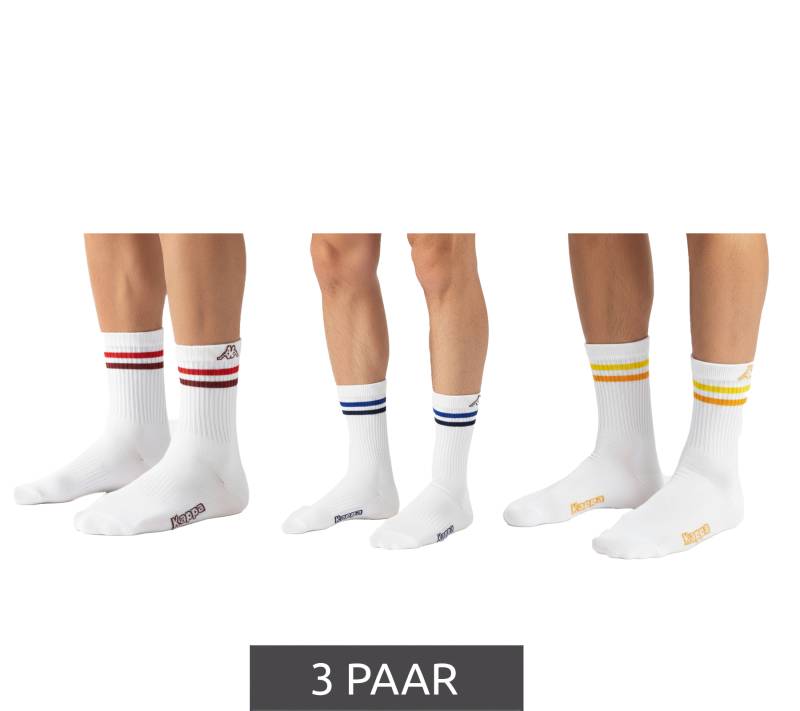 3 Paar Kappa Tennis-Socken Baumwoll-Strümpfe mit Kappa-Logo Alltags-Socken 371F4ZW A01 Weiß von Kappa