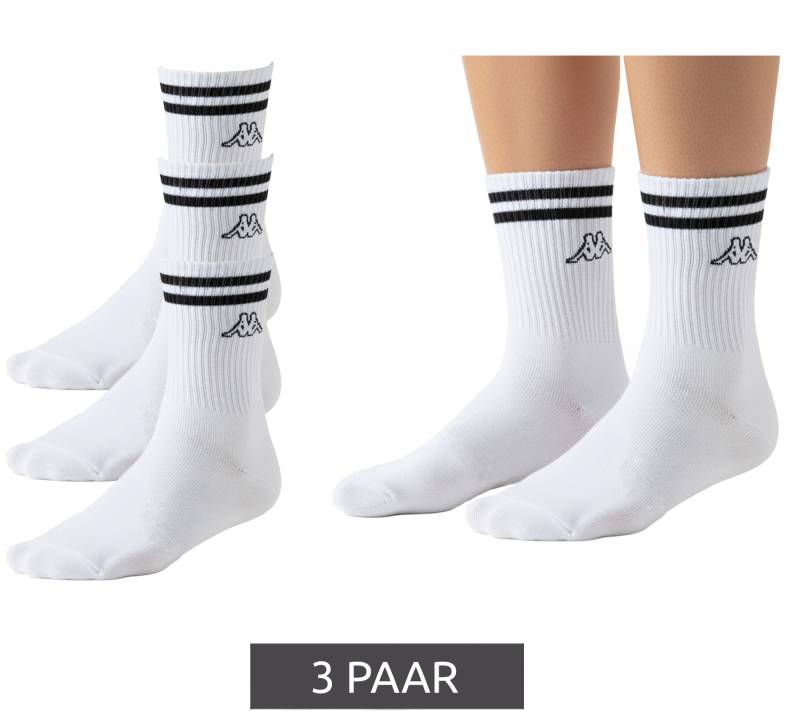3 Paar Kappa Tennis-Socken Baumwoll-Strümpfe mit Markendruck Alltags-Socken 371E7JW A00 Weiß von Kappa