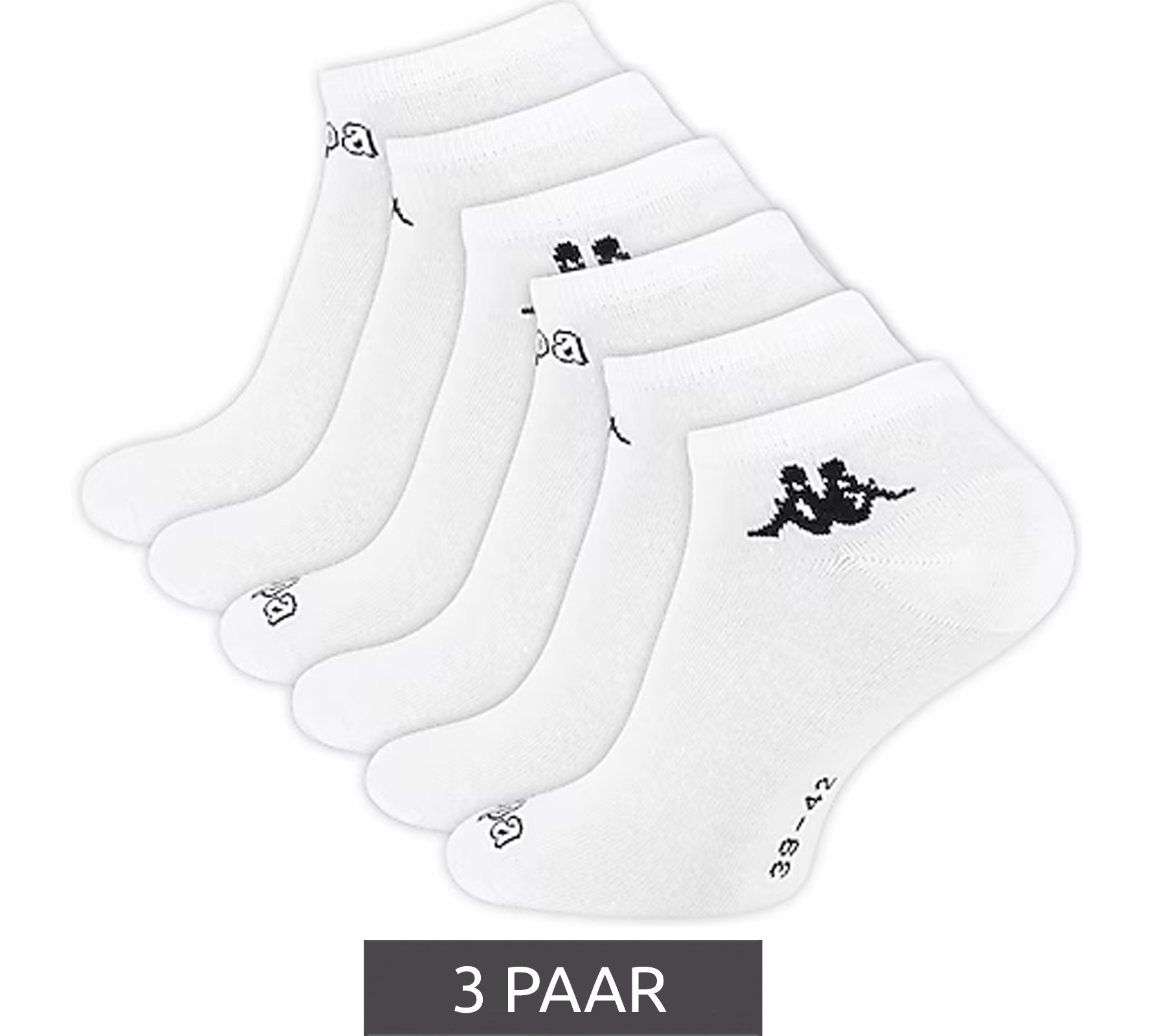 3 Paar Kappa Sportsocken Sneaker-Socken Baumwoll-Strümpfe mit Logo 371B4BW 001 Weiß von Kappa