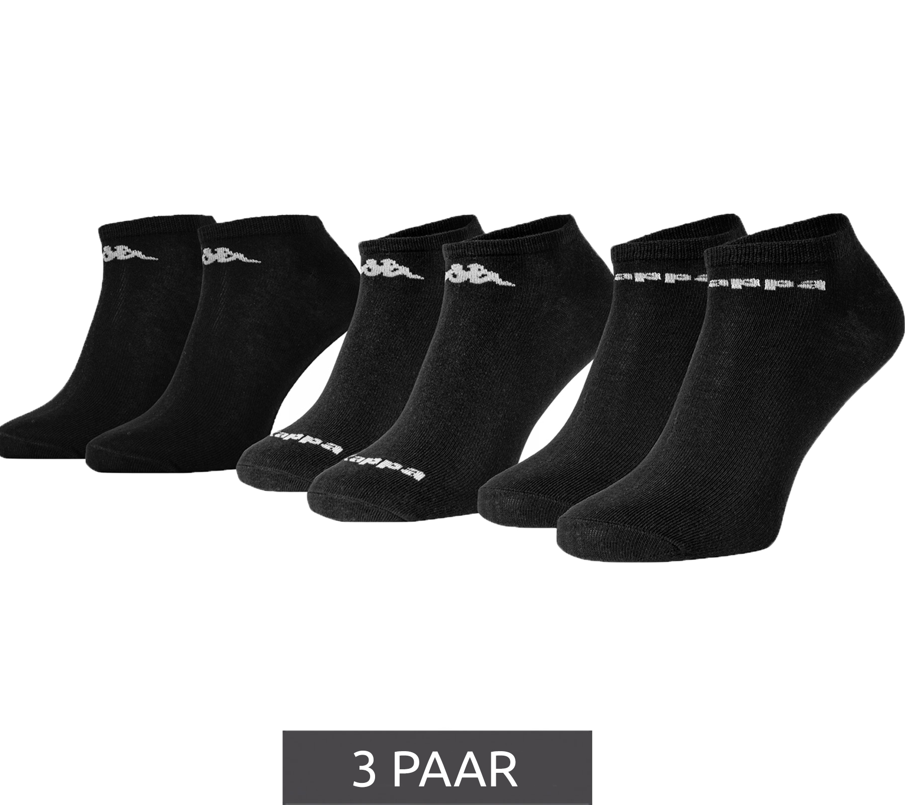 3 Paar Kappa Sportsocken Sneaker-Socken Baumwoll-Strümpfe mit Logo 371B4BW 005 Schwarz von Kappa
