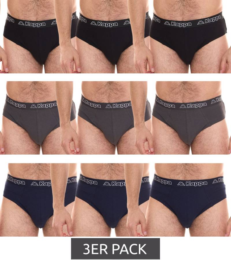 3er Sparpack Kappa Herren Slip mit Baumwoll-Stretch Unterwäsche mit Logobund Unterhose 711167 Schwarz, Blau oder Grau von Kappa