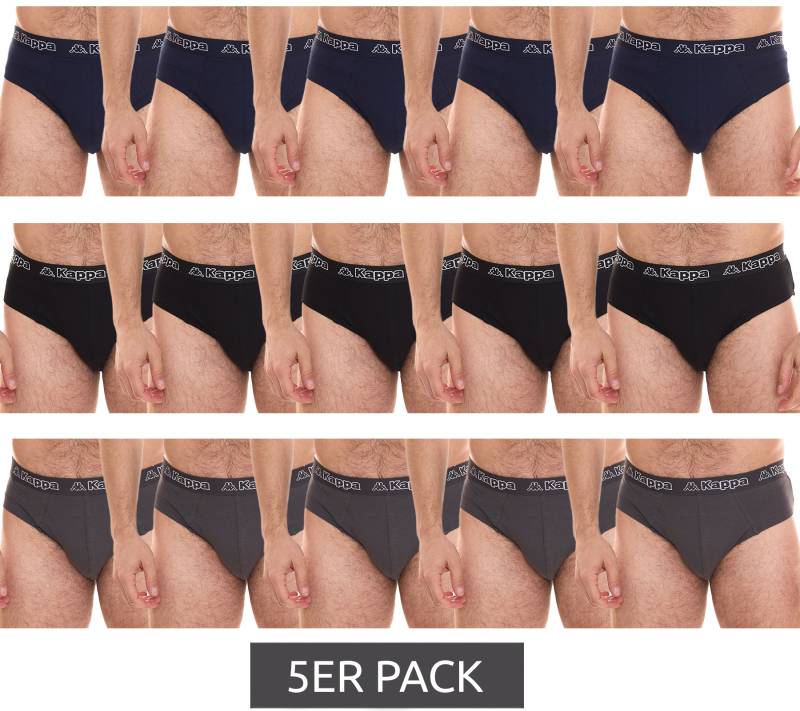 5er Pack Kappa Herren Slip mit Baumwoll-Stretch Unterwäsche mit Logobund Unterhose 711167 Schwarz, Blau oder Grau von Kappa