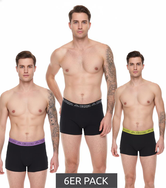 6er Sparpack Kappa Herren Boxershorts mit Marken Schriftzug und Logo Unterhose 351K1JW Schwarz/Lime oder Schwarz/Violett von Kappa