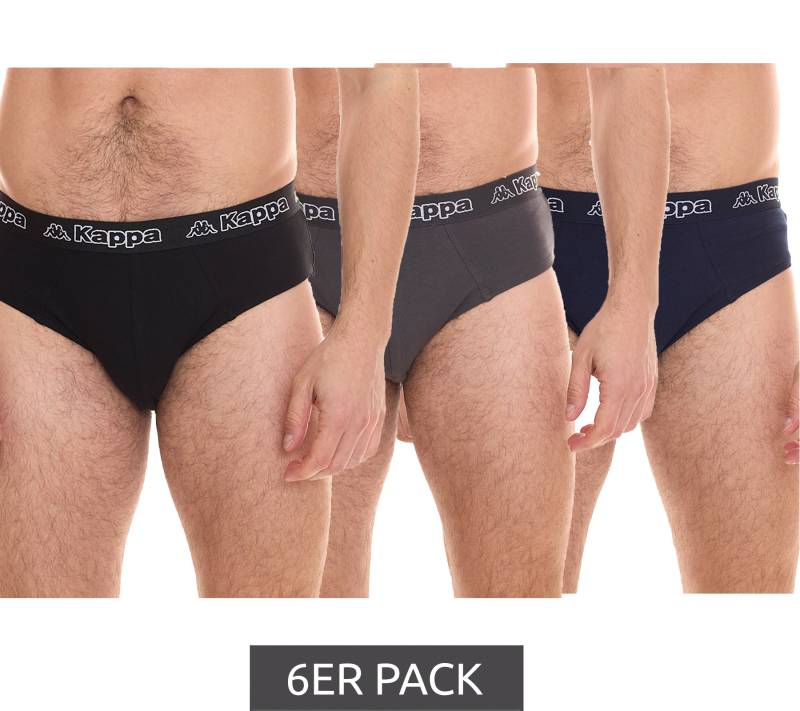 6er Sparpack Kappa Herren Slip mit Baumwoll-Stretch Unterwäsche mit Logobund Unterhose 711167 Schwarz, Blau oder Grau von Kappa