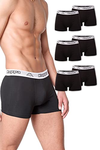 Kappa Enge Boxershorts 6er Pack VINESTA I Retro Pants für Männer aus Baumwolle I reißfeste & atmungsaktive Herren Unterhosen I Boxer im Vorteilspack als Sport-Unterwäsche, Schwarz mit weißem Bund 2XL von Kappa