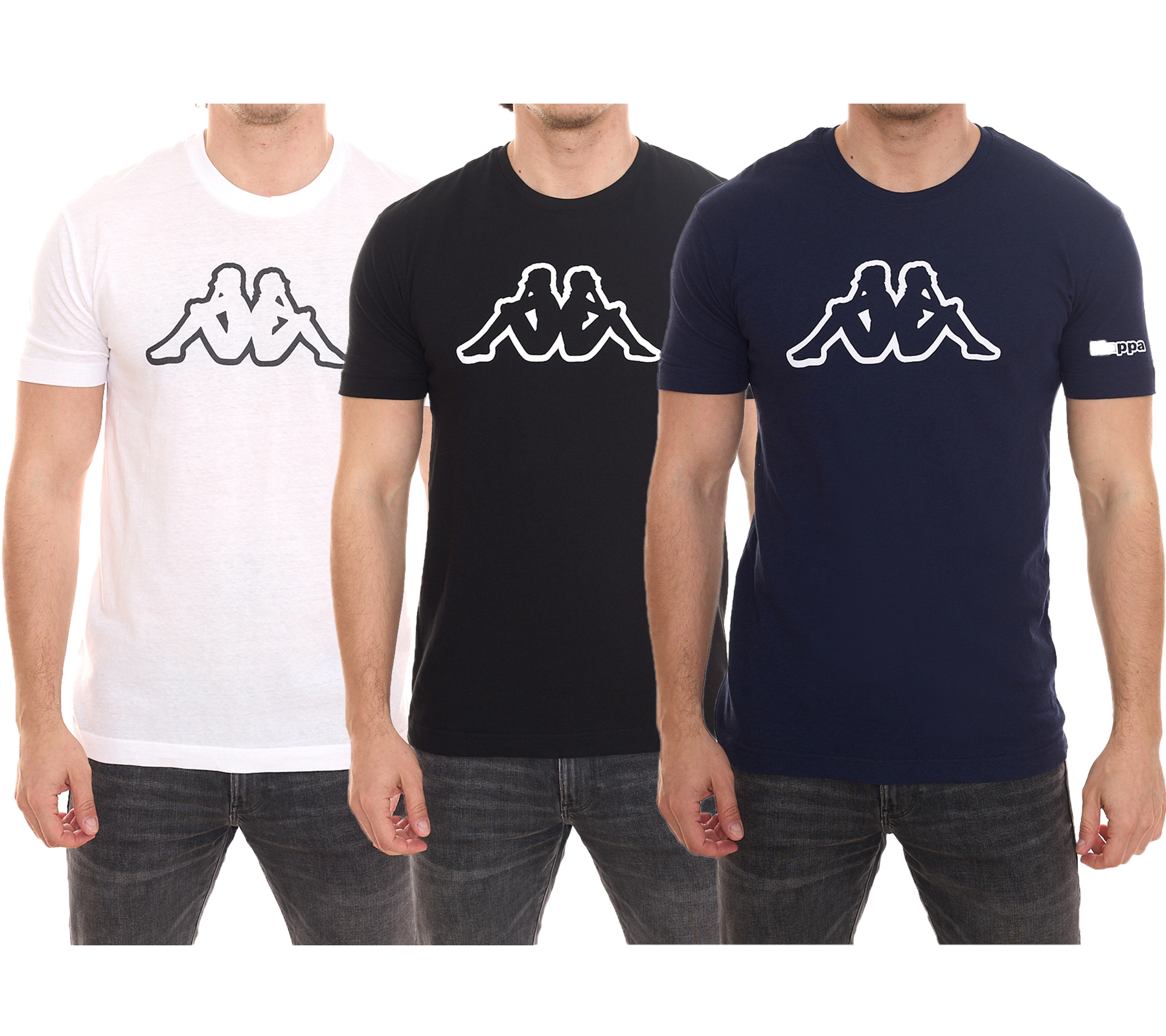 Kappa Herren Baumwoll-Shirt Rundhals-Shirt mit großem Logo-Patch Kurzarm-Shirt Blau, Schwarz oder Weiß von Kappa