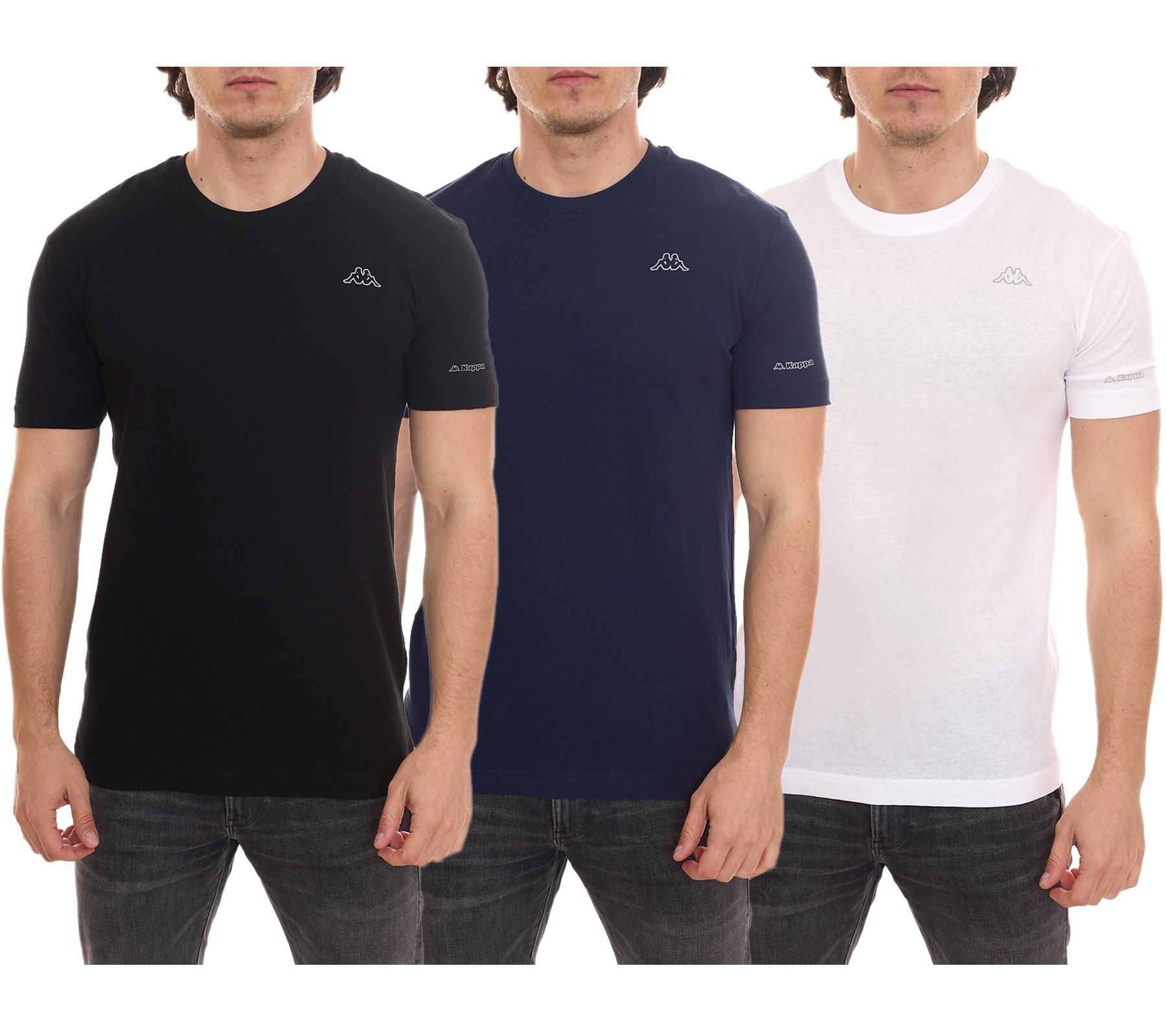 Kappa Herren Baumwoll-Shirt Rundhals-Shirt mit kleinem Logo-Patch Kurzarm-Shirt 711169 Weiß, Blau oder Schwarz von Kappa