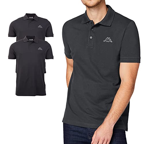 Kappa Herren Polo Shirt VENIST im 2er Pack | Polo-Hemd mit Logodruck| Basic Poloshirts für Männer | Kurzarm Polo für Sport, Freizeit und Büro | XL, Asphalt von Kappa