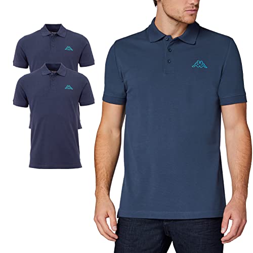 Kappa Herren Polo Shirt VENIST im 2er Pack | Polo-Hemd mit Logodruck| Basic Poloshirts für Männer | Kurzarm Polo für Sport, Freizeit und Büro | XL, blau von Kappa