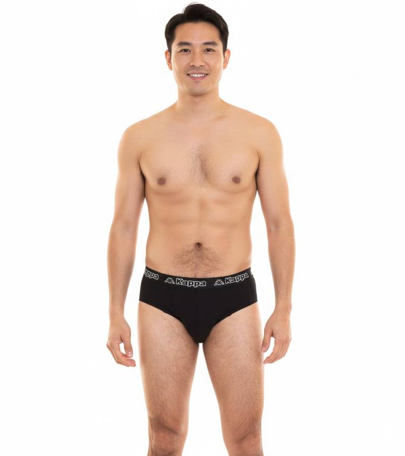 Kappa Herren Slip mit Baumwoll-Stretch Unterwäsche mit Logobund Unterhose 711167 Schwarz von Kappa