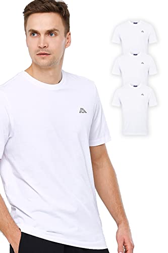 Kappa Herren T-Shirt VOLLAR im 3er Pack | Sport-Shirt mit Rundhalsausschnitt | Basic Tshirt-Set für Männer | Rundhals Oberteil für Sport und Freizeit | Regular Fit | L, Weiß von Kappa