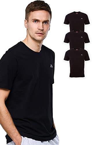 Kappa Herren T-Shirt VOLLAR im 3er Pack | Sport-Shirt mit Rundhalsausschnitt | Basic Tshirt-Set für Männer | Rundhals Oberteil für Sport und Freizeit | Regular Fit | M, Schwarz von Kappa