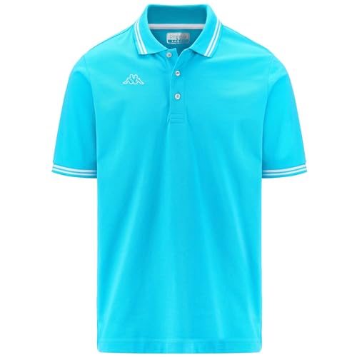 Kappa LOGO MALTAX 5 MSS Polo Herren Piquet Baumwolle T-Shirt REGULAR 302MX50, Türkise-Weiß, Large von Kappa