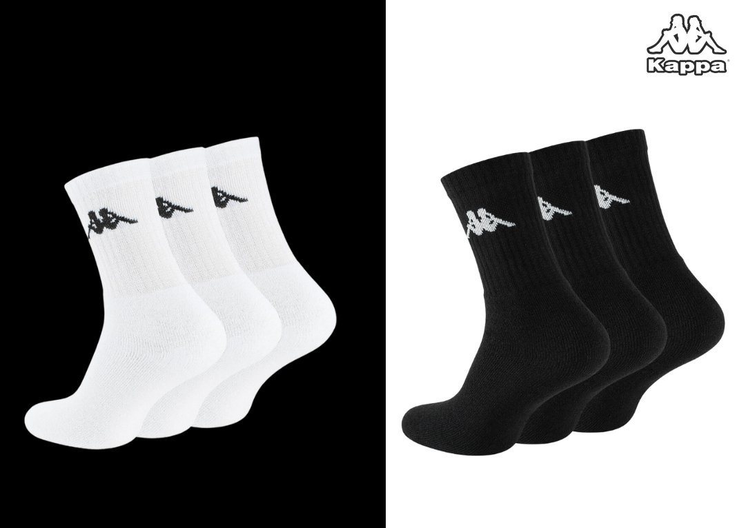 Kappa Tennissocken 6 Paar KAPPA ® Baumwolle Sportsocken Tennissocken Schwarz / Weiß von Kappa