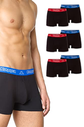 Kappa Enge Boxershorts 6er Pack VINESTA I Retro Pants für Männer aus Baumwolle I reißfeste & atmungsaktive Herren Unterhosen I Boxer im Vorteilspack, Schwarz mit mehrfarbigem Bund XL von Kappa