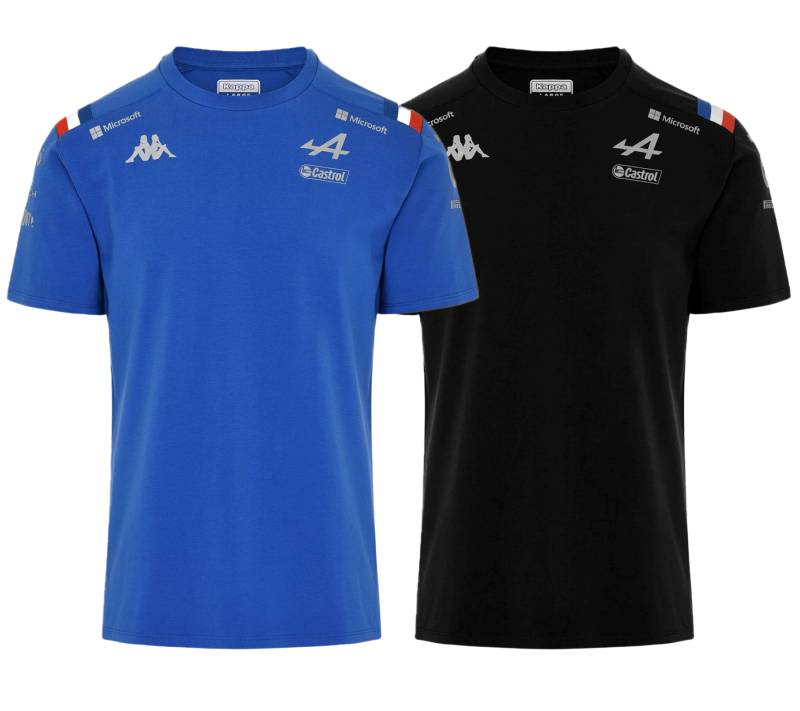 Kappa X ALPINE Formel 1 F1 Kinder T-Shirt mit HYDRO WAY PROTECTION-Technologie Kurzarm-Shirt 331915W Blau oder Schwarz von Kappa
