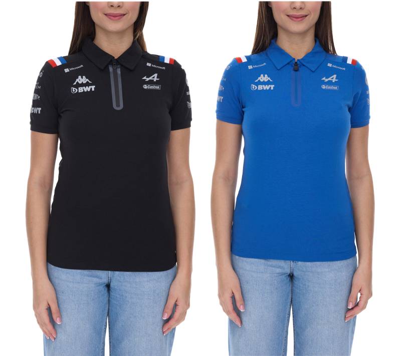 Kappa X ALPINE Formel 1 Team Ocon Gasly Damen Polo-Hemd mit HydroWayProtection Baumwoll Kurzarm-Shirt 35163WW AF1 in Blau oder Schwarz von Kappa