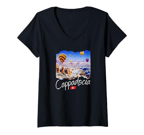 Damen Türkei-Kappadokien-Souvenir/Kappadokien T-Shirt mit V-Ausschnitt Damen Türkei-Kappadokien-Souvenir/Kappadokien T-Shirt mit V-Ausschnitt von Kappadokien-Türkei-Souvenirladen