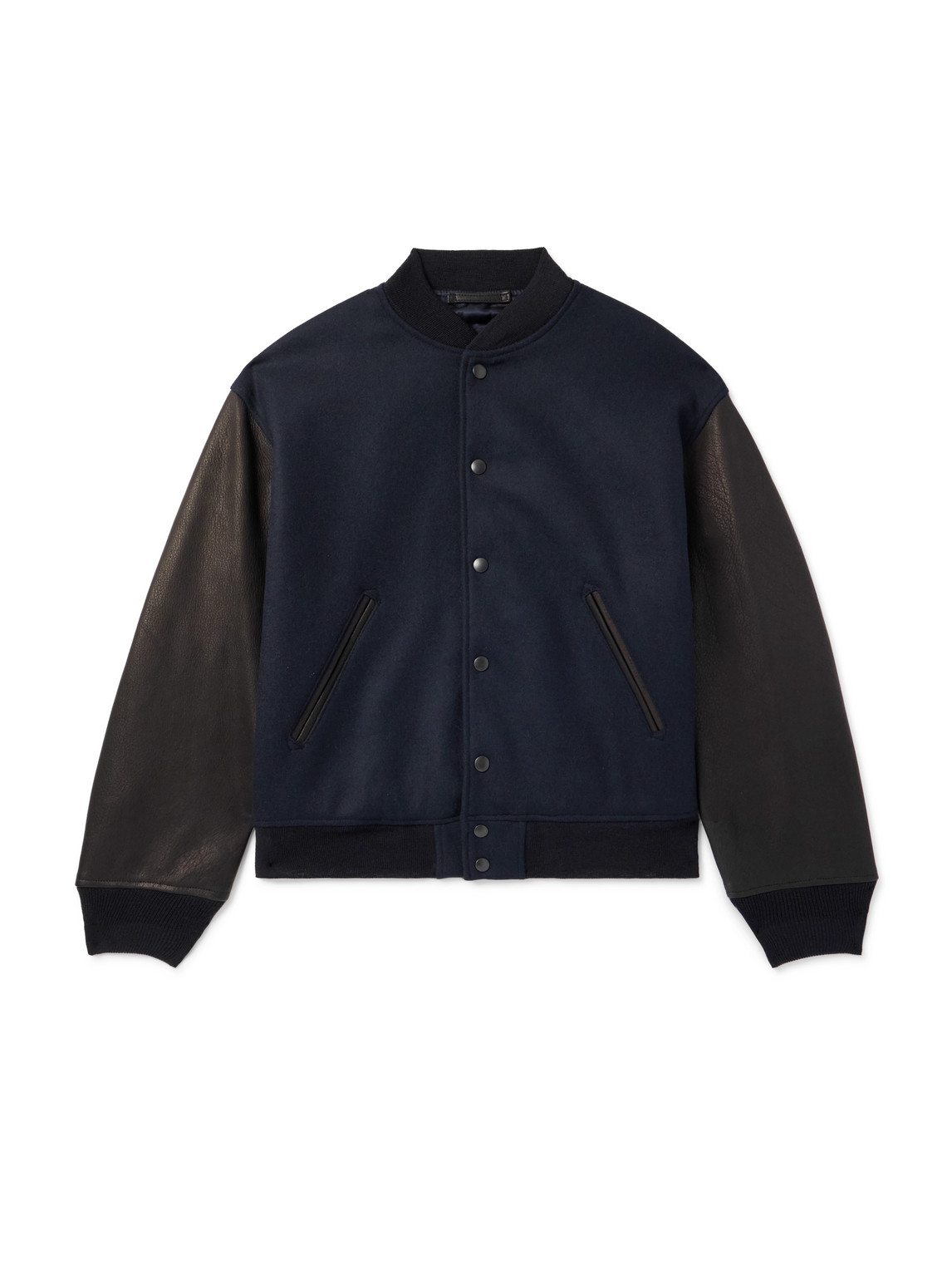Kaptain Sunshine - Award Full-Grain Leather and Wool-Twill Bomber Jacket - Men - Blue - 40 Kaptain Sunshine - Award Full-Grain Leather and Wool-Twill Bomber Jacket - Men - Blue - 40 von Kaptain Sunshine