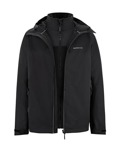 Kapten & Son Everyday 3in1 Jacket All Black XL | Regenjacke Damen & Herren Schwarz mit herausnehmbarer Fleecejacke | Outdoor Jacke mit 10.000 mm Wassersäule, aktungsaktiv, winddicht von Kapten & Son