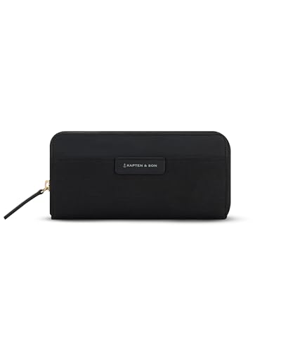 Kapten & Son Geldbörse Damen | Bergen Pro Wallet Large All Black | Damen Portemonnaie Groß Schwarz | Geldbeutel mit 14 Kartenfächern & Kleingeldfach | 10x 20x3 cm von Kapten & Son