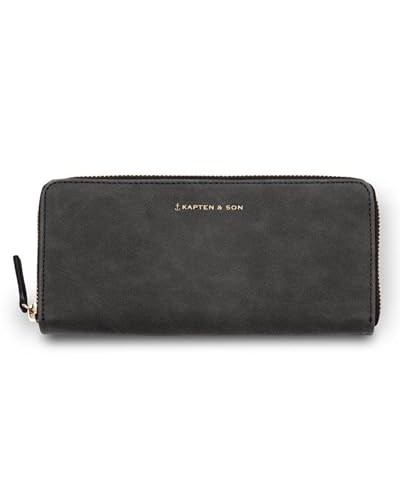 Kapten & Son Geldbörse Damen | Louvre Wallet Black | Damen Portemonnaie groß | Portemonnaie Schwarz | Brieftasche mit Kleingeldfach & 14 Kartenfächer | 10x 21x 2,5cm von Kapten & Son