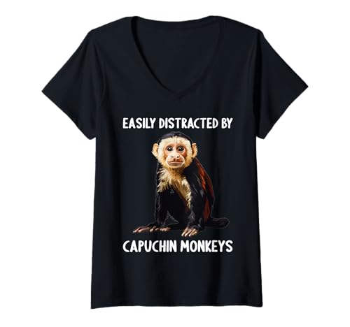 Damen Kapuzineraffen Kapuzineraffe T-Shirt mit V-Ausschnitt von Kapuzineraffen Kapuzineraffe Tier Shop